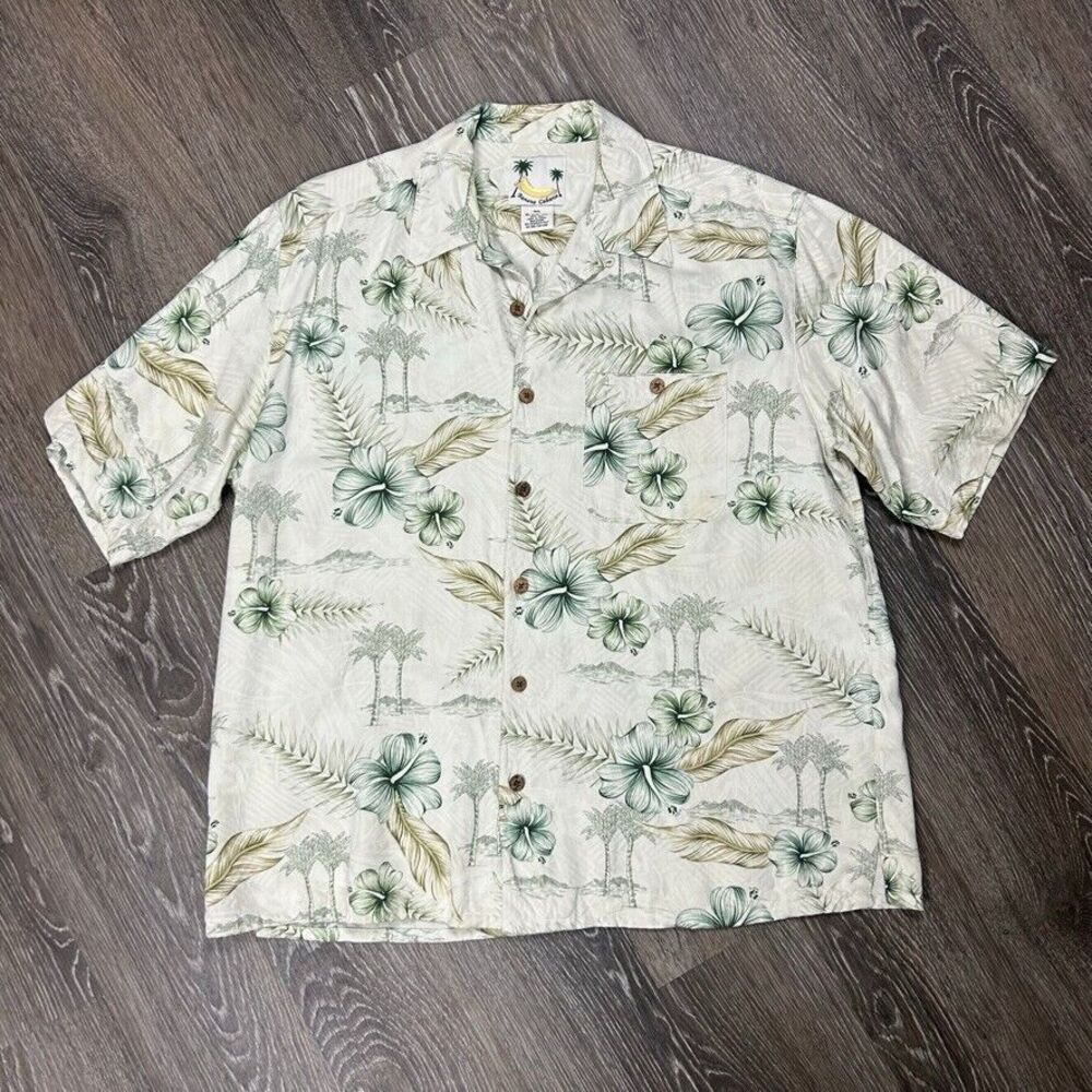 Banana Cabana 100% Silk Tropical Hawaiian Short Sleeve Button Down Shirt Size XL